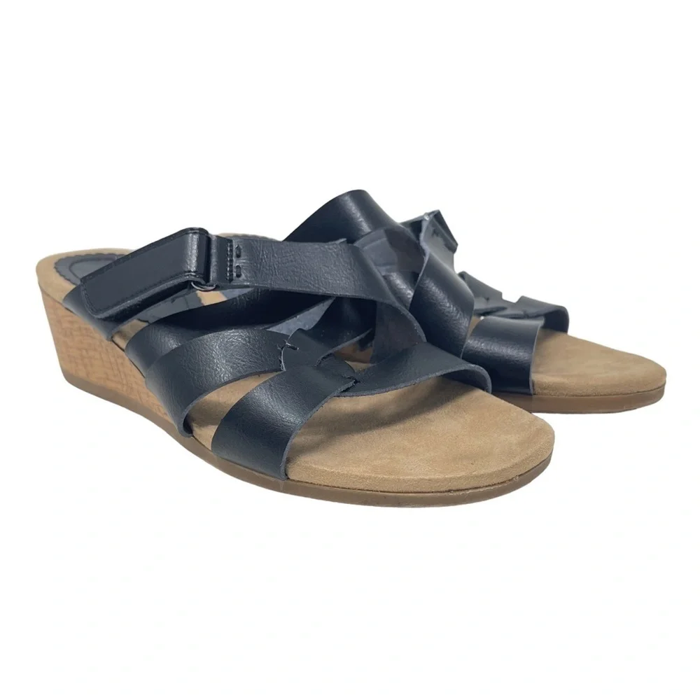 Bjorndal Shoes Womens 9.5 Sandals Black Straps Leather Cork Midsoles Wedge Heels